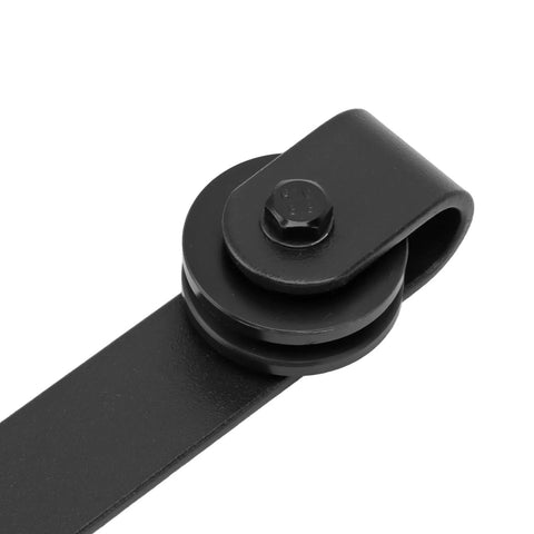 Close-up of black heavy-duty roller part of Rustic Barn Door Hardware Kit For Sliding Wooden Doors, Smooth Quiet Track System