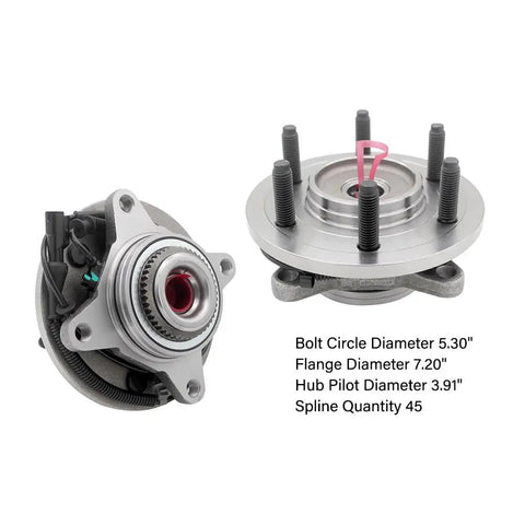 Front Wheel Bearing Hub Assembly For 2004 2005 Ford F150 Four Wheel Drive 6 Lug ABS Cable Compatible With Heritage Hub Bearing 515046 7990301 BR930455 SP550212, showing dimensions and structure