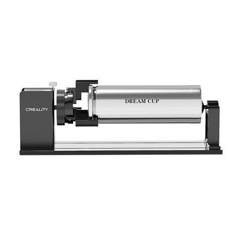 Side view of Falcon Rotary Roller Creality 3-In-1 Engraving Kit for A1 Laser Engraver with a cup attached for cylindrical engraving.