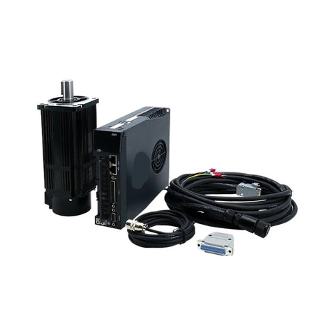YCCMSM13 servo motor with 220V drive system; black metal housing and bundled cables