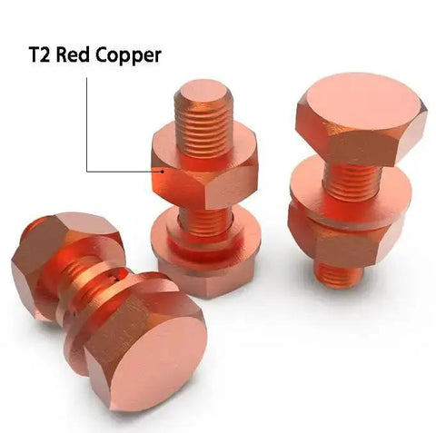4 Pack M8 60mm Hex Bolts Kit With Nuts, Flat Washers And Spring Lock Washers In T2 Conductive Pure Copper Hex Head Screws