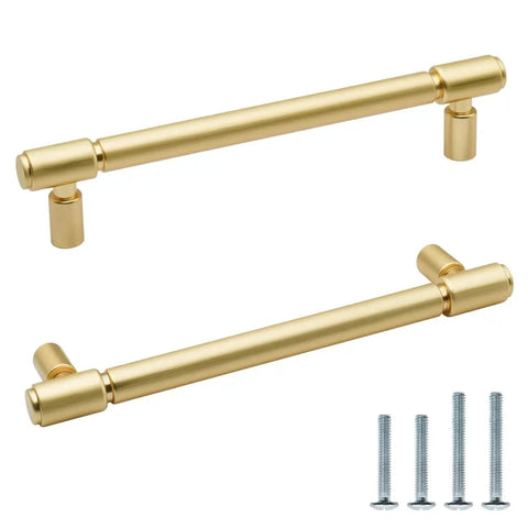 10 Pack Brushed Gold Cabinet Pulls 5 Inch Hole Center 128mm Brushed Brass Handles with screws, solid zinc alloy