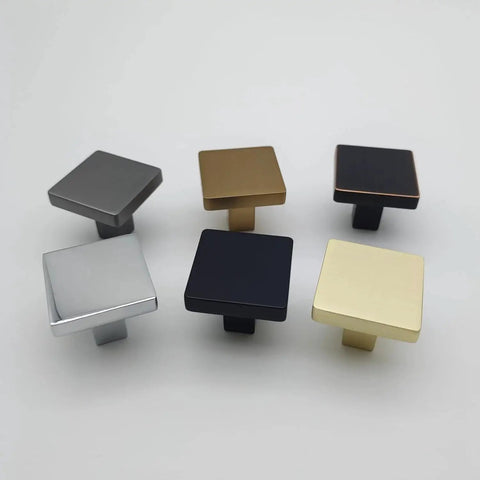 Champagne Bronze Cabinet Knobs Set 10 Pack For Kitchen Cabinets And Drawers, assorted brushed square knobs display.