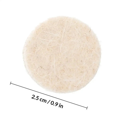 Close-up of a single white wool buffing wheel from 120 Pcs Wool Polishing Wheels Set With Arbor Shaft For Rotary Tools Buffing Pads Kit.