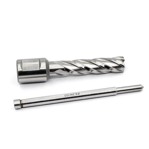 Annular Cutter Kit For Magnetic Drill Press With Weldon Shank, Three Quarter Inch, One Half Inch Cutting Diameter, Two Inch Cutting Depth, Pilot Pin, HSS Slugger Bits, Two Flat Design, Heavy Duty Pro Grade High Speed Steel For Metalworking.