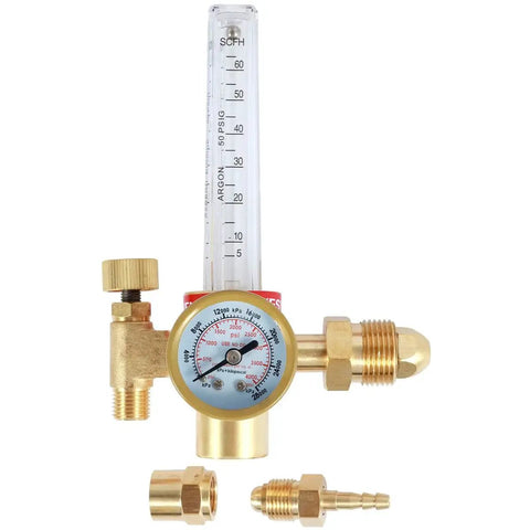 MIG TIG Gas Flow Meter For Argon CO2 Helium Nitrogen Welding 0 To 4000 PSI Gauge With 10 To 60 CFH Adjustable Copper Flowmeter