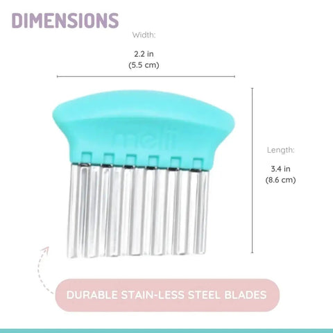 Stainless Steel Crinkle Cutters Three Blade Set With Wavy Zigzag And Boxy Blades For Cutting Vegetables Fries Fruits And Baby Led Weaning Blue Mint Lime 3 Pack, showing dimensions