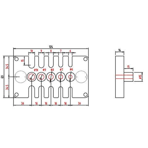 Technical diagram of 3 In 1 Woodworking Drill Guide And Punch Positioner With Pro Grade Precision Aluminum Alloy Dowel Jig, dimensions labeled