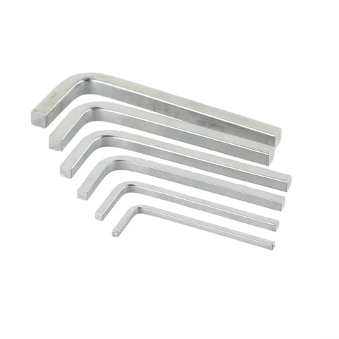 Six Piece Square Head Wrench Set L Shape Wrenches in Chrome Vanadium Steel for Tightening and Removing Square Screws in sizes 3mm to 8mm.