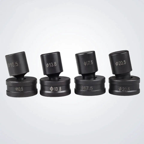 Compatible CH-70/CH-60 Hydraulic Round Hole Punch Die Set for Steel, Copper, Aluminum and Sheet Metal displayed in sizes 10.5mm to 20.5mm