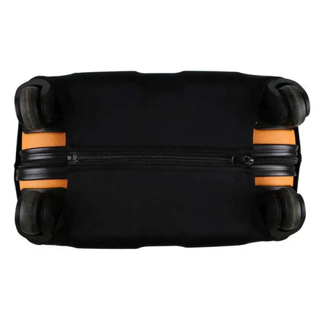 Bottom view of travel luggage cover for 18 to 22 inch suitcases black size S, 250G spandex polyester, bold sublimation print protector