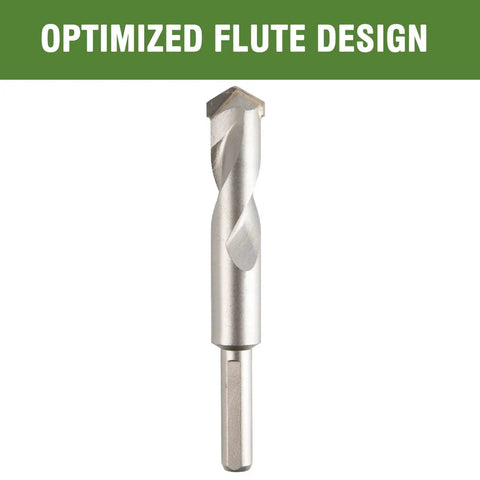 Front view of 5/8 inch masonry drill bit for concrete and brick, carbide tipped hammer drill bit with three flat shank and 3/8 inch shank.