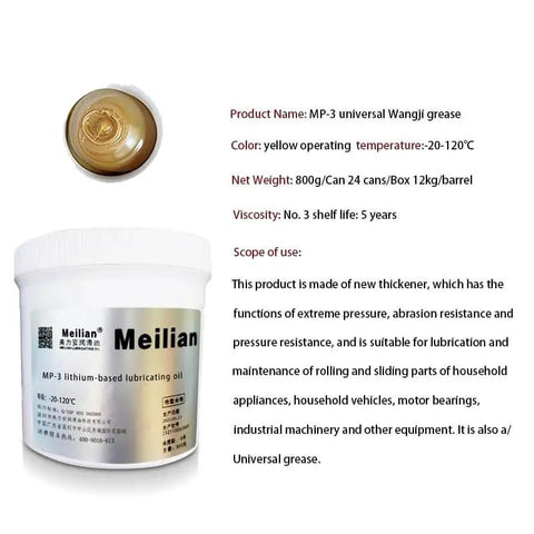 High Temperature Synthetic Grease 380C For Extreme Gear Lubrication, 18L Heavy-Duty Grease container labeled Meilian, showing viscosity data and usage.