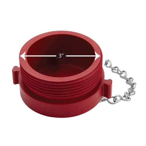 2 1/2 Inch NH NST Red Plastic FDC Plug With Rocker Lug Thermoplastic Not For Pressure Applications showing male threads