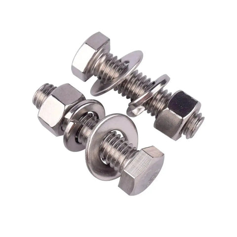 Eight Sets Of 3/8-16 Inch Stainless Steel Hex Head Bolts With Nuts Flat Washers And Lock Washers 1-1/4 Inch Thread Length Fully Threaded