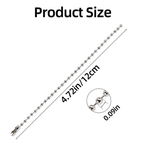 Product size of 100 Pcs Ball Bead Chain Keychain Dog Tag Metal Bead Chain Beaded Chain Connector Clasp 4.72 Inch Long 2.4mm Beads