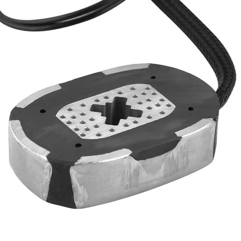 12-inch electric trailer brake magnet kit, front view, metal housing with black top and braided cable