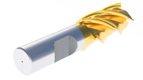 7/8 Inch End Mill With 3/4 Inch Shank 1-7/8 Inch Flute Length 4-1/8 Inch Overall Length HSS Finishing Tin Coated 4 Flute Center Cutting Right Hand Spiral End Mill 1400-3218 Accusize Industrial Tools