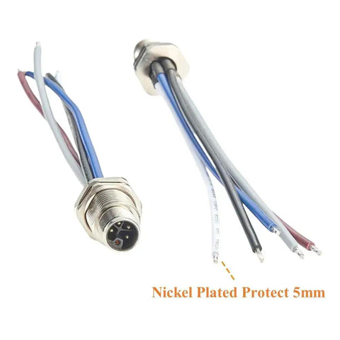 M12 L Code 5 Pin Panel Mount Receptacle Cable IP67 Waterproof Front Flush Mount Rugged Power Connector With Preassembled Wires 0.15M Lead