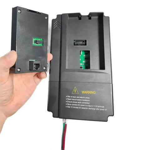 Front view of 2HP 110V Input VFD to 220V Output Motor Drive For Single Phase To Three Phase Motors showing panel and connections.