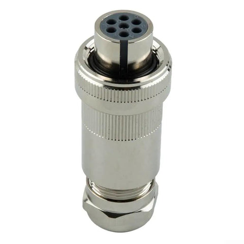 Single All-Metal Female Proportional Valve Connector 7-Pin IP67 CE RoHS Compliant, heavy-duty 7-pin plug with rugged housing, front view