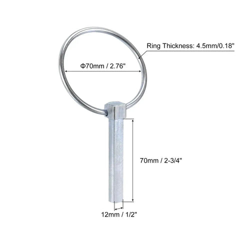 Three Pack Linch Pin With Ring Set 1/2 Inch By 2-3/4 Inch Carbon Steel Trailer Pins for outdoor use, single pin with measurements