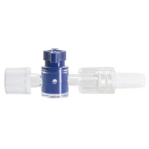 MEETOOT 2-way disposable medical stopcock with Luer connections, blue body, clear ends
