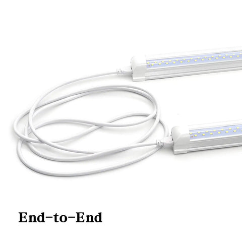 5 Foot T5 T8 LED Extension Cords 3 Prong Plug In Power Cable For Integrated Tube Lights Extends Light Fixtures From Strip To Strip Great For Shop Garage And Under Cabinet Lighting Pack Of Four shown connected end-to-end.