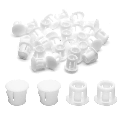 30 Pack White Plastic Hole Plugs 6mm Flush End Caps For 5.5 To 6mm Holes Cap Diameter 8mm Height 6mm, snap-in locking design