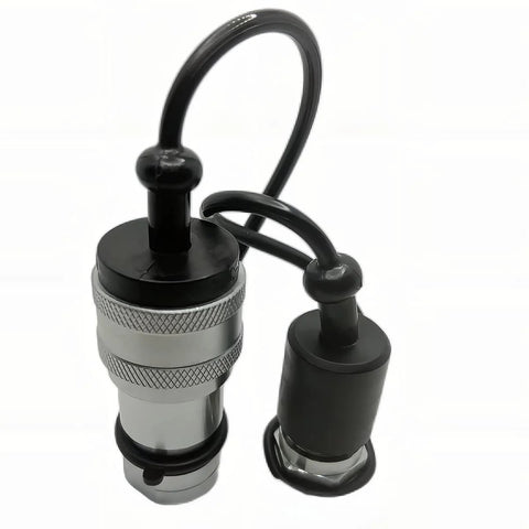 1/4 inch NPT ISO7241-B hydraulic quick-connect couplers set; chrome knurled body and black end fittings with dust caps.
