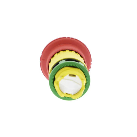 Emergency Stop Push Button Head 40mm Red Mushroom For Harmony X85 22mm with turn-to-release, mechanical latching, bottom view.