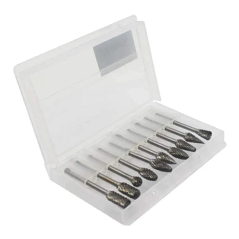 10 Piece Double Cut Carbide Burr Set For Die Grinder And Rotary Tools By YUFUTOL Pro Grade 3mm Shank with case