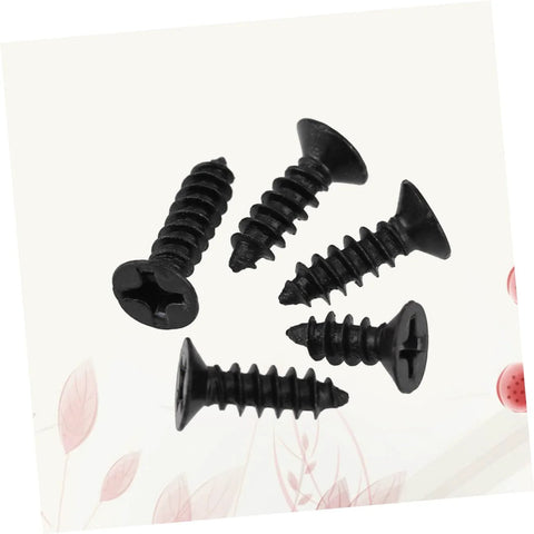 Washer Head Cross Countersunk Black Drywall Screws Set Self Tapping Wood Screws scattered on white background.