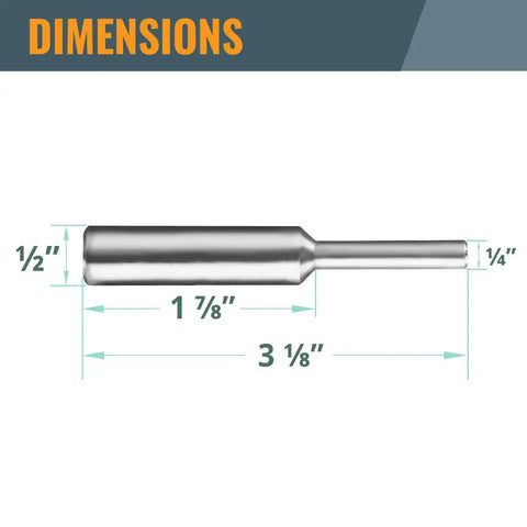 Router Centering Pin And Cone Set For Bosch Sub Bases With One Half Inch And One Quarter Inch Ends Pro Grade Calibrate Router Base Plates And Centering Template Guides For Precise Alignment On Routers And Accessories PowerTEC icon, features dimensions 3 1/8 x 1 1/8 x 1/2 inches
