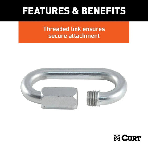 Threaded Quick Link Trailer Safety Chain Hook Carabiner Clip, 1/2 Inch Diameter, 16,500 Pound Break Strength with hex nut.