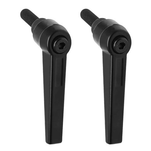 2 Pack Adjustable Clamping Lever Knobs M8 X 25mm Male Thread Push Button Ratchet Levers shown with bolts