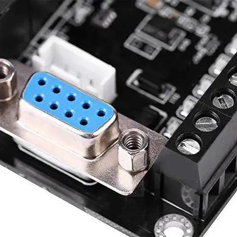 Close-up of connection terminals on Compact DC 24V PLC Module FX1N-20MR for industrial control, showing 86 x 73 x 20mm dimensions