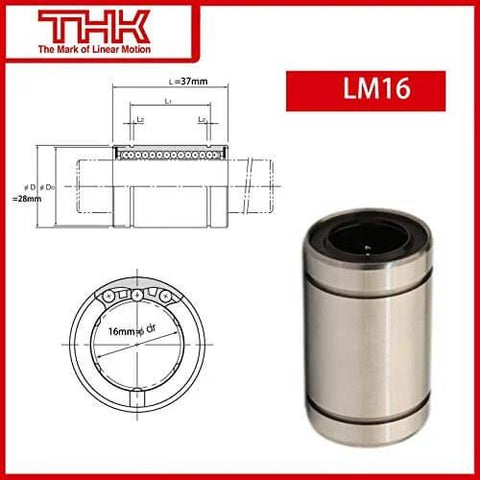 THK LM16UU Linear Bearing Bushing Straight Cylindrical Guide 28 mm OD 37 mm Length 16 mm Bore Diagram and Product View