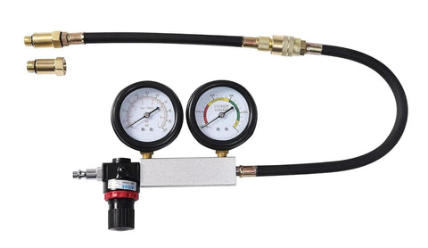 Cylinder Leak Down Tester Kit With Dual Gauge And Pressure Regulator For Gasoline Engines Includes Spark Plug Adapters M10 M12 M14 M18 TU21 Blue