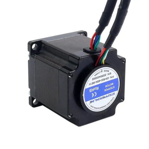 Compact Nema 23 closed loop stepper motor with magnetic encoder 1000 PPR and 4000 CPR, shown from rear view with wires