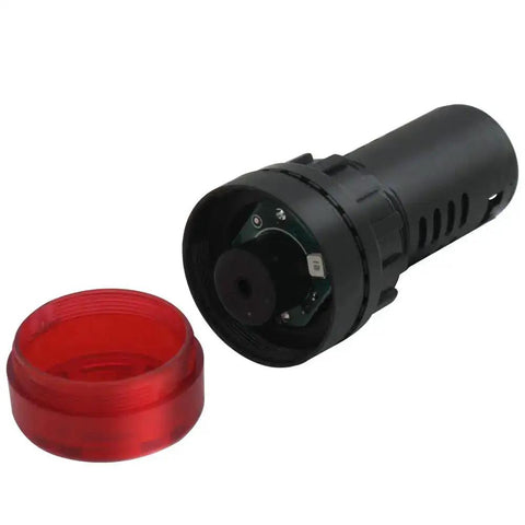 Two Pack 22mm Red LED Buzzer Alarm Signal Light 24V AC DC Indicator with High Brightness LED and Loud Speaker close-up view