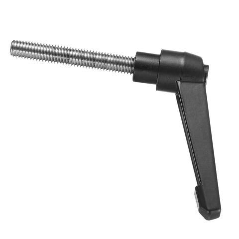 Side view of Adjustable Clamping Lever Handle M8 X 50mm 304 Stainless Steel Black with threaded stud and black lever.