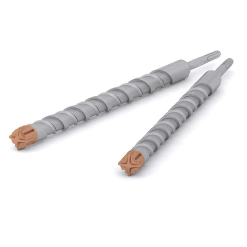 Front view of One And Three Eighths Inch SDS Plus Rotary Hammer Drill Bit With Carbide Tip For Concrete Masonry Stone Brick And Cement Anchoring Fence Panel Installations And General Masonry Work Fits SDS Chuck Heavy Duty Long Life Bit For Repeated Drilling