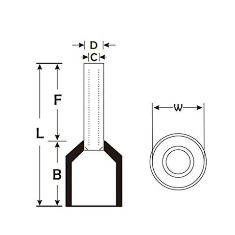 Diagram of Insulated Nylon Ferrule Easy Crimp Connectors for DIN Rail Terminal Blocks AWG 20 0.75mm2 Copper Wire White Cord End