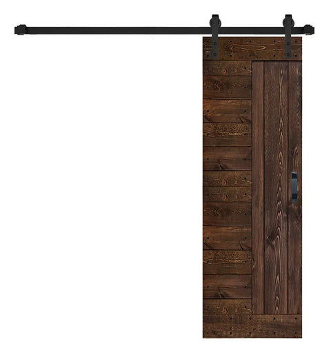 Kona Coffee Finished Solid Wood Sliding Barn Door With Hardware Kit, 30x84 Inches, Space Saving Door For Pantry, Laundry, Master Bathroom