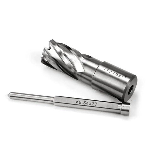 Heavy Duty Annular Cutter For Magnetic Drill Press OSCARBIDE With Pilot Pin Eleven Sixteenth Inch Cutting Diameter And One Inch Depth Of Cut Three Quarters Inch Weldon Shank Two Flats Magnetic Drill Bit For Faster Holes Go To Tool One Piece