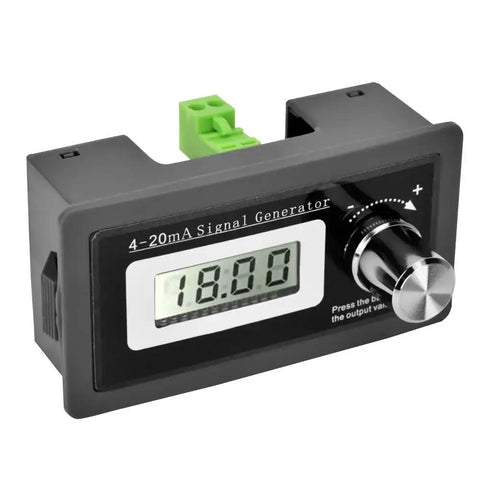 4-20mA Signal Generator for Precise Current Loop Calibration with dial control and digital display showing 18.00, used for debugging sensors.
