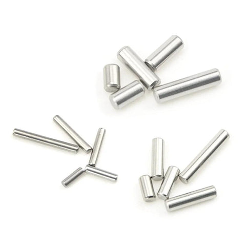 Close-up of 225 Piece Dowel Pin Set With 15 Kinds Of M2 M3 M4 304 Stainless Steel Round Straight Pins spread out, pro grade quality.
