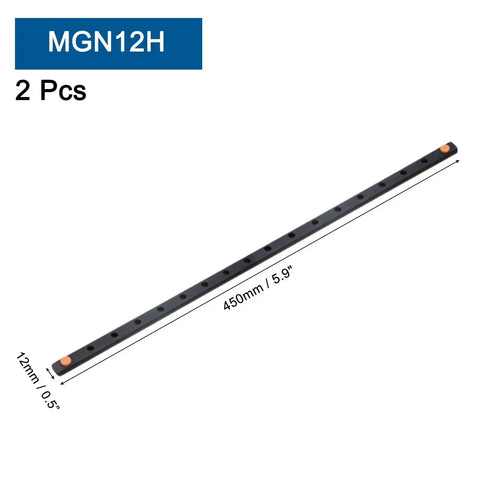 Two 450mm Linear Guide Rails For MGN12H Carriage Block Bearing Steel, shown in black with size details, for 3D printers and CNC machines.