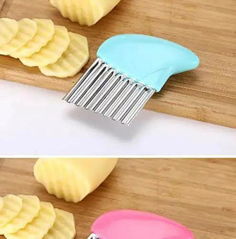 Crinkle Cutter Set Two Piece With Wavy Stainless Steel Blades For Veggies And Salads Fun Kitchen Chopper Knife For Cutting Fruit And Vegetables